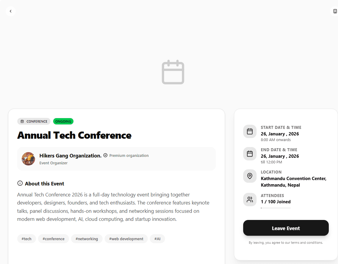 Eventra Dashboard Desktop